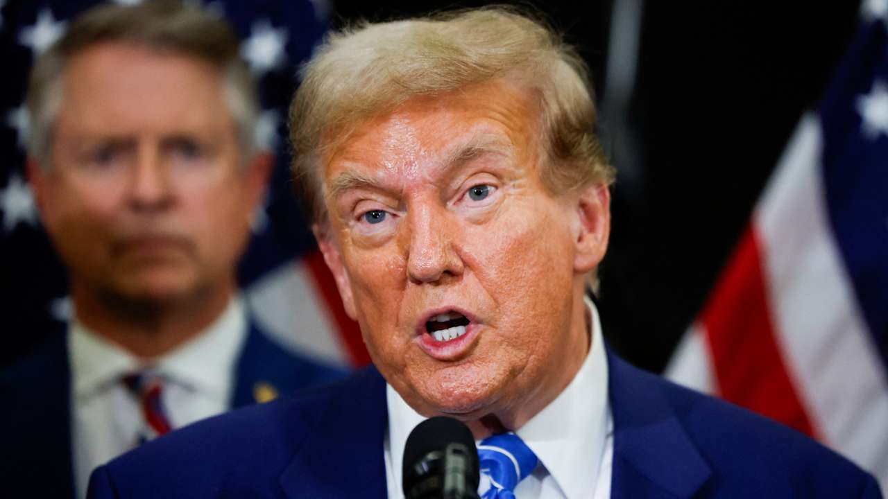 Republican presidential candidate Trump speaks to the media following meetings with Republicans on Capitol Hill, in Washington