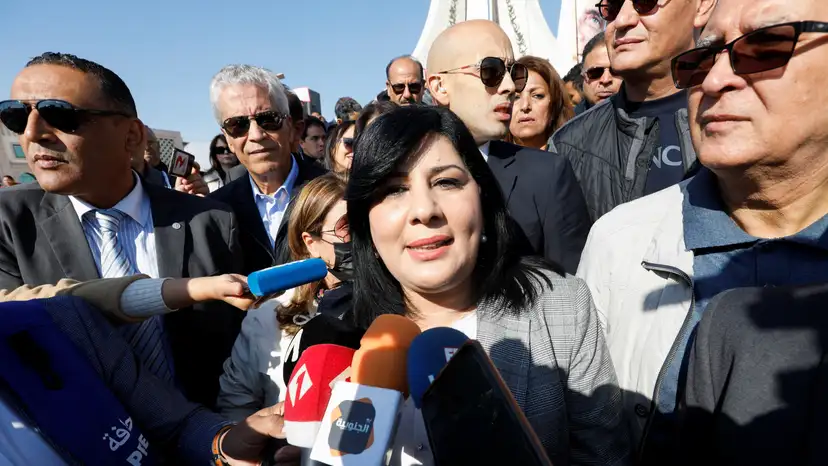 Supporters of Tunisia's Free Destourian Party take part in a protest in Tunis
