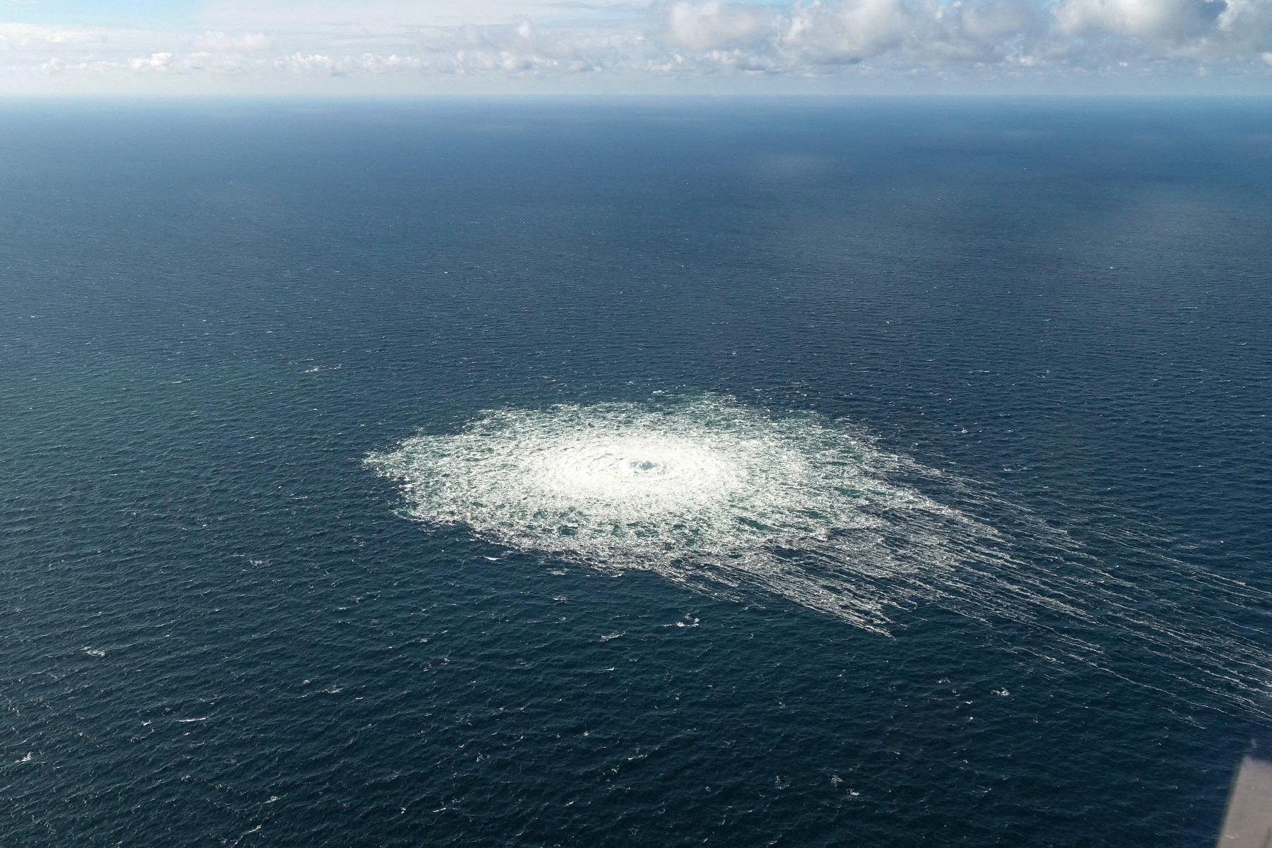 FILE PHOTO: Gas leak at Nord Stream 2 as seen from the Danish F-16 interceptor on Bornholm