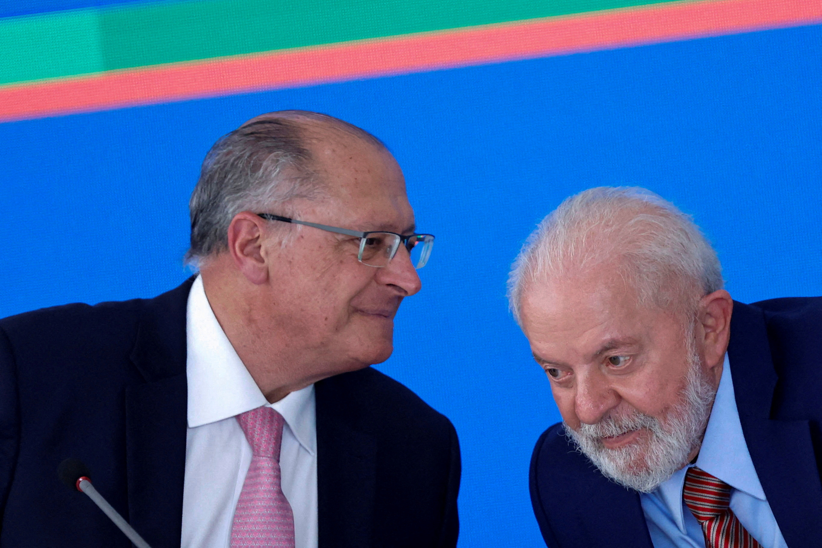 FILE PHOTO: Brazil's Vice President Geraldo Alckmin talks with Brazil's President Luiz Inacio Lula da Silva during a meeting of the National Industrial Development Council (CNDI) at the Planalto Palace in Brasilia