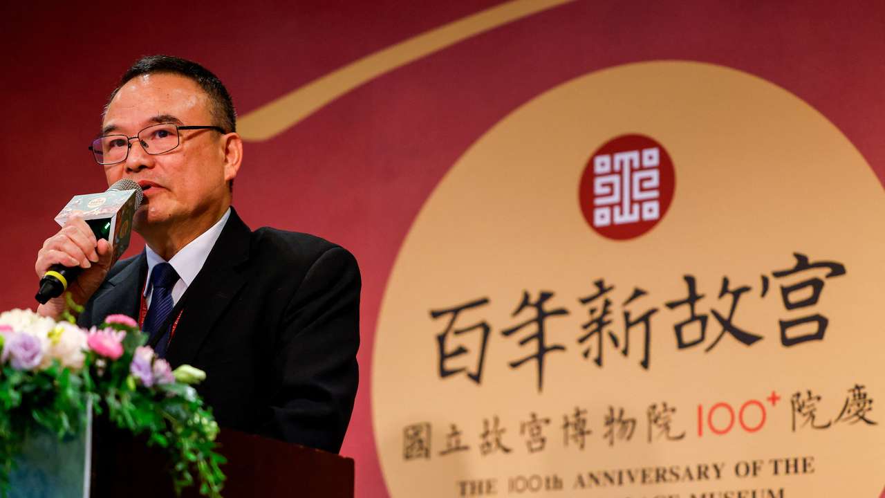 Hsiao Tsung-huang, director of National Palace Museum speaks at a press event in Taipei