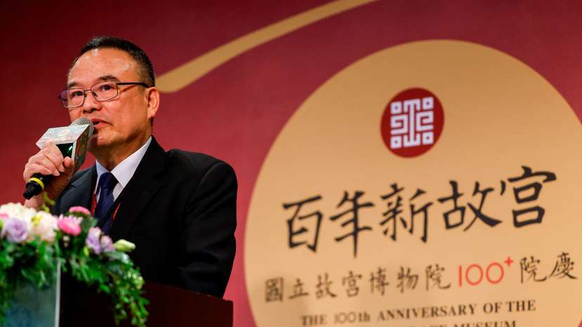 Hsiao Tsung-huang, director of National Palace Museum speaks at a press event in Taipei