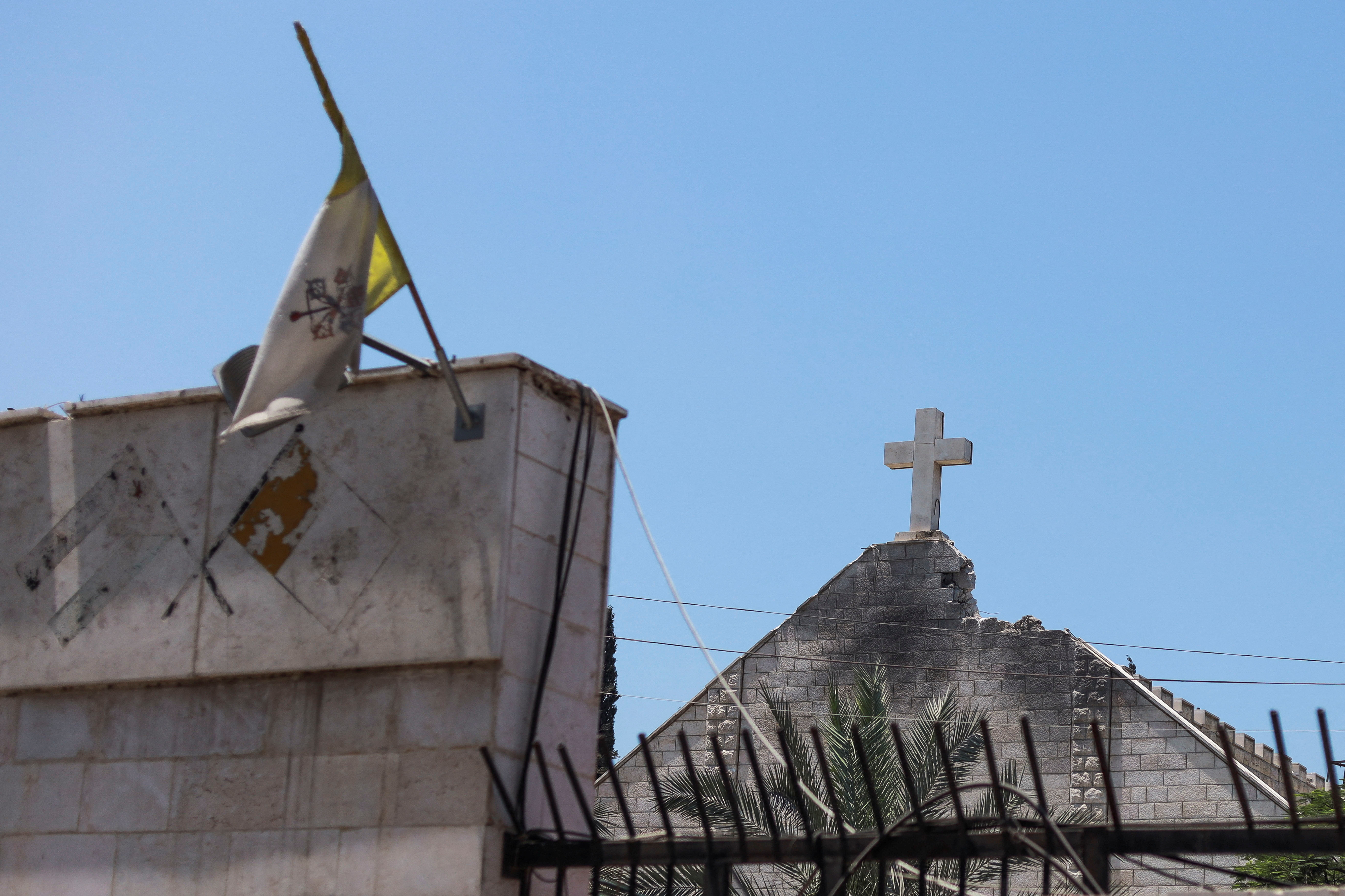 A view shows the damage at the Holy Family Church which was hit in an Israeli strike on Thursday, in Gaza City