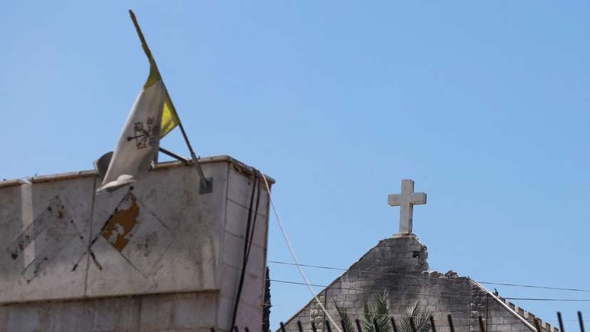 A view shows the damage at the Holy Family Church which was hit in an Israeli strike on Thursday, in Gaza City