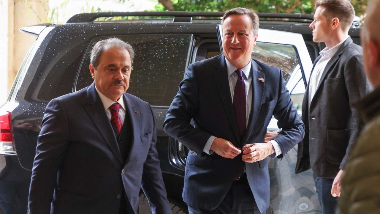 British Foreign Secretary Cameron arrives to meet with Lebanese Parliament Speaker Berri in Beirut