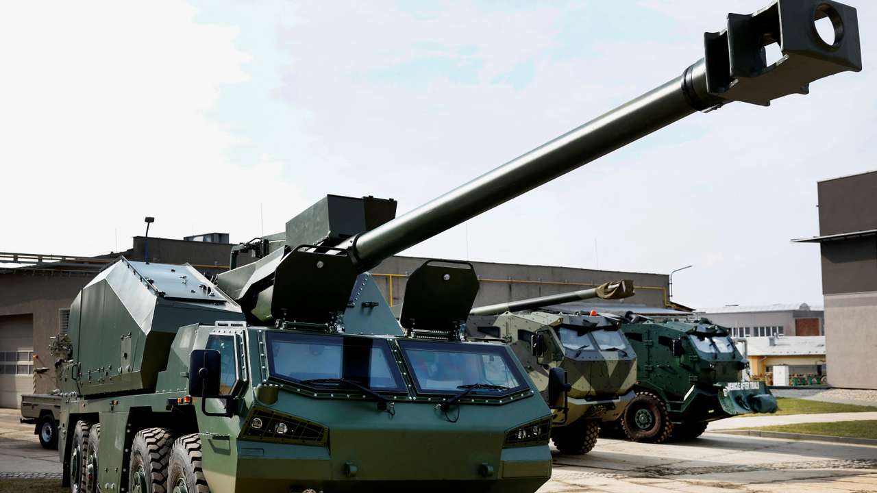 A DITA howitzer-gun vehicle is pictured outside the arms factory in Sternberk