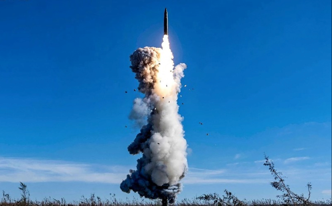 This handout photograph taken on September 25, 2024 and released by the Chinese People's Liberation Army News and Communication Center on September 26, 2024, shows the Chinese People's Liberation Army Rocket Force launching an intercontinental ballistic missile