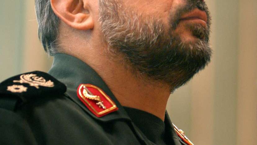FILE PHOTO: Iran's Deputy Revolutionary Guards Commander Zolqadr stands at attention during playing of national anthem in Tehran