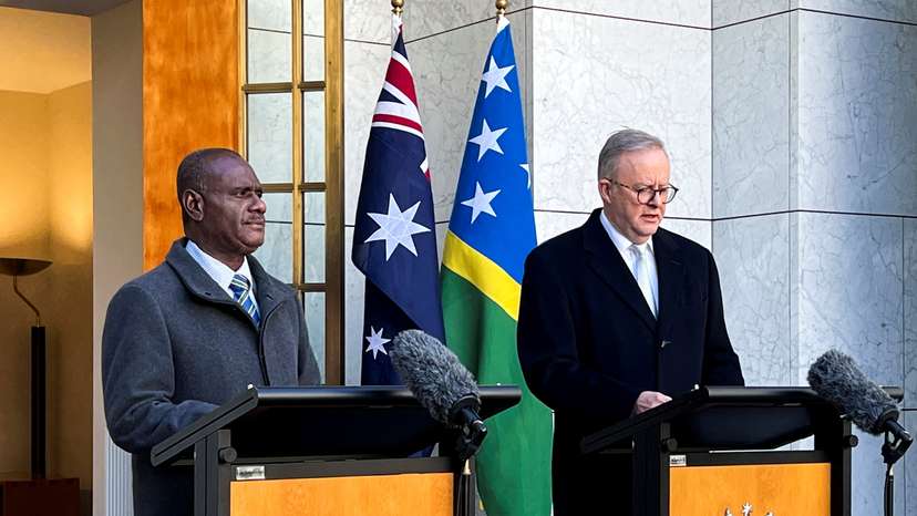 Solomon Islands Prime Minister Jeremiah Manele meets Australia's Prime Minister Anthony Albanese in Canberra