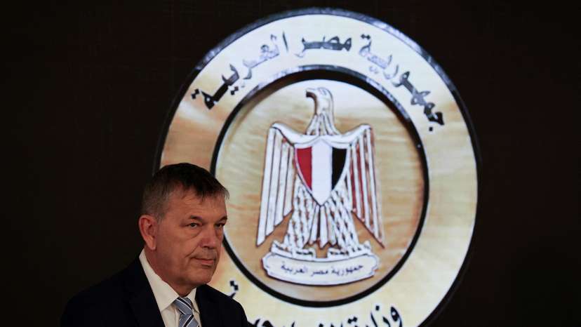 FILE PHOTO: UNRWA Commissioner-General Philippe Lazzarini meets with Egyptian Foreign Minister Sameh Shoukry, in Cairo