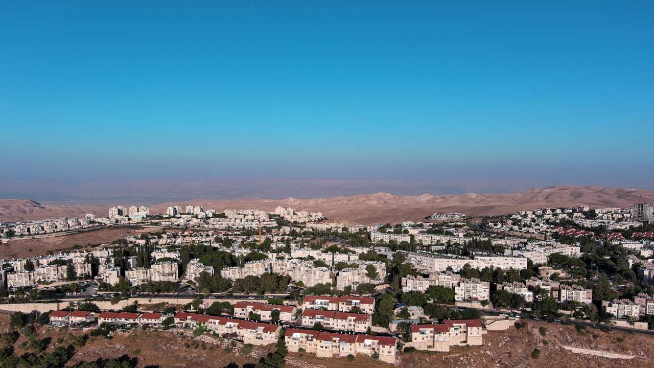 An aerial view shows the Jewish settlement of Maale Adumim