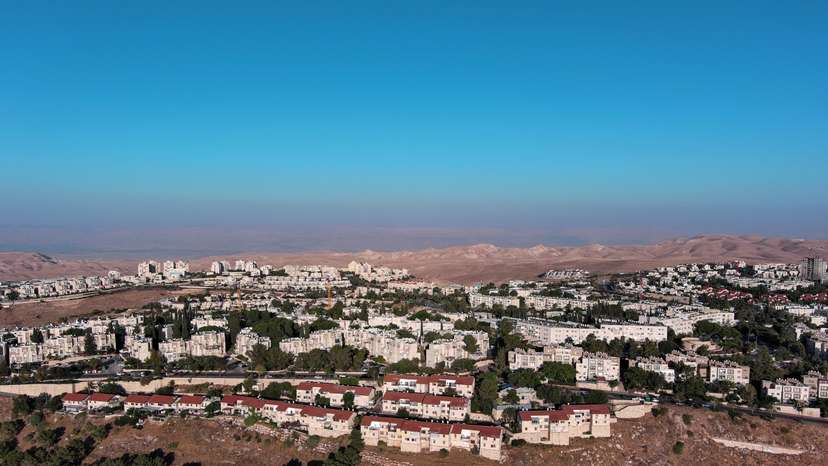 An aerial view shows the Jewish settlement of Maale Adumim
