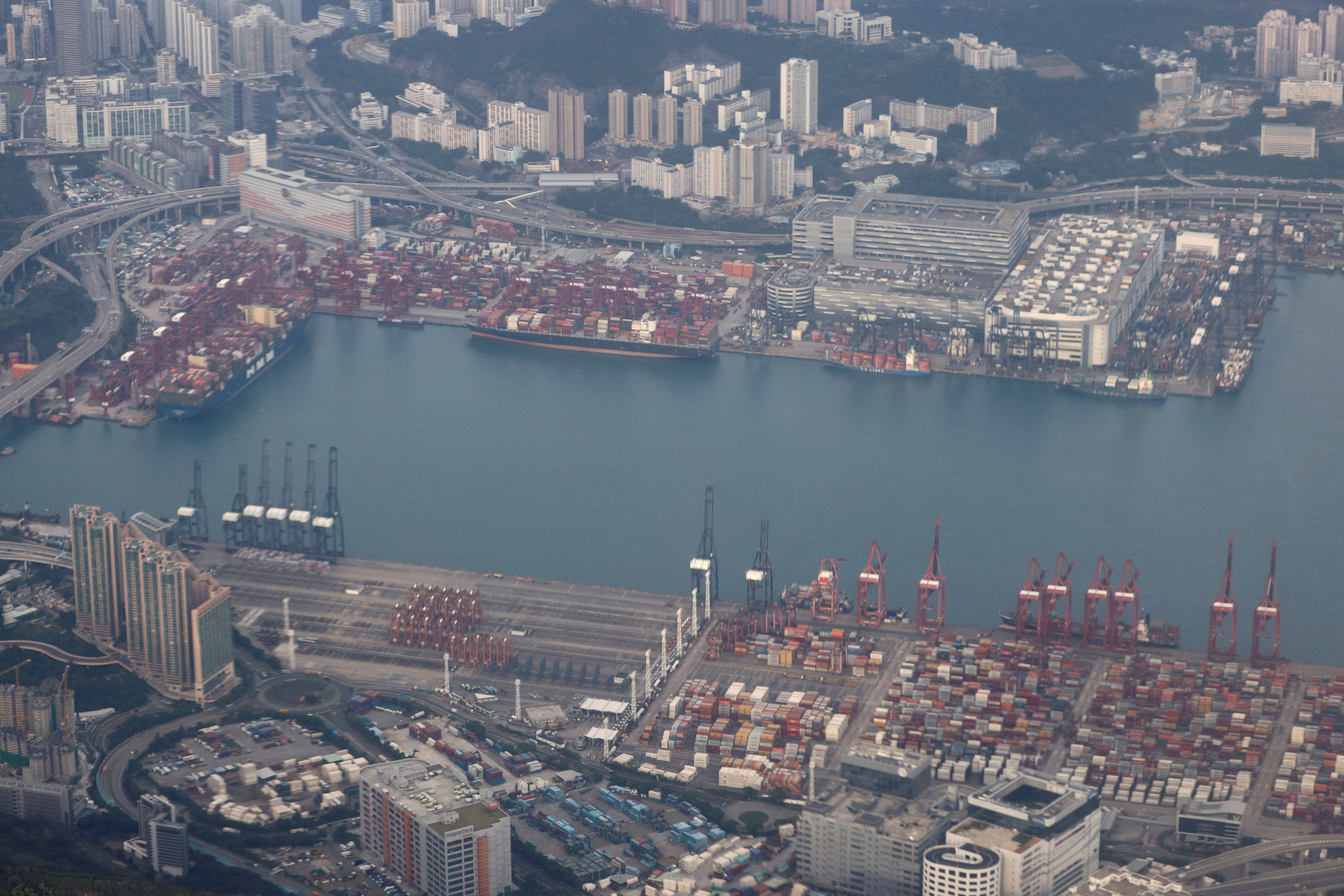 Aerial view of  Kwai Tsing Container Terminals in Hong Kong