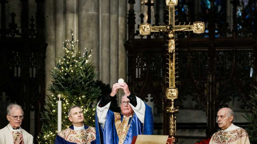 Archbishop-designate Ronald Hicks and Cardinal Timothy Dolan, outgoing Archbishop of New York, attend Mass at St. Patrick’s Cathedral, in New York