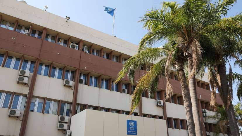 A view shows the exterior of UNRWA building in Beirut