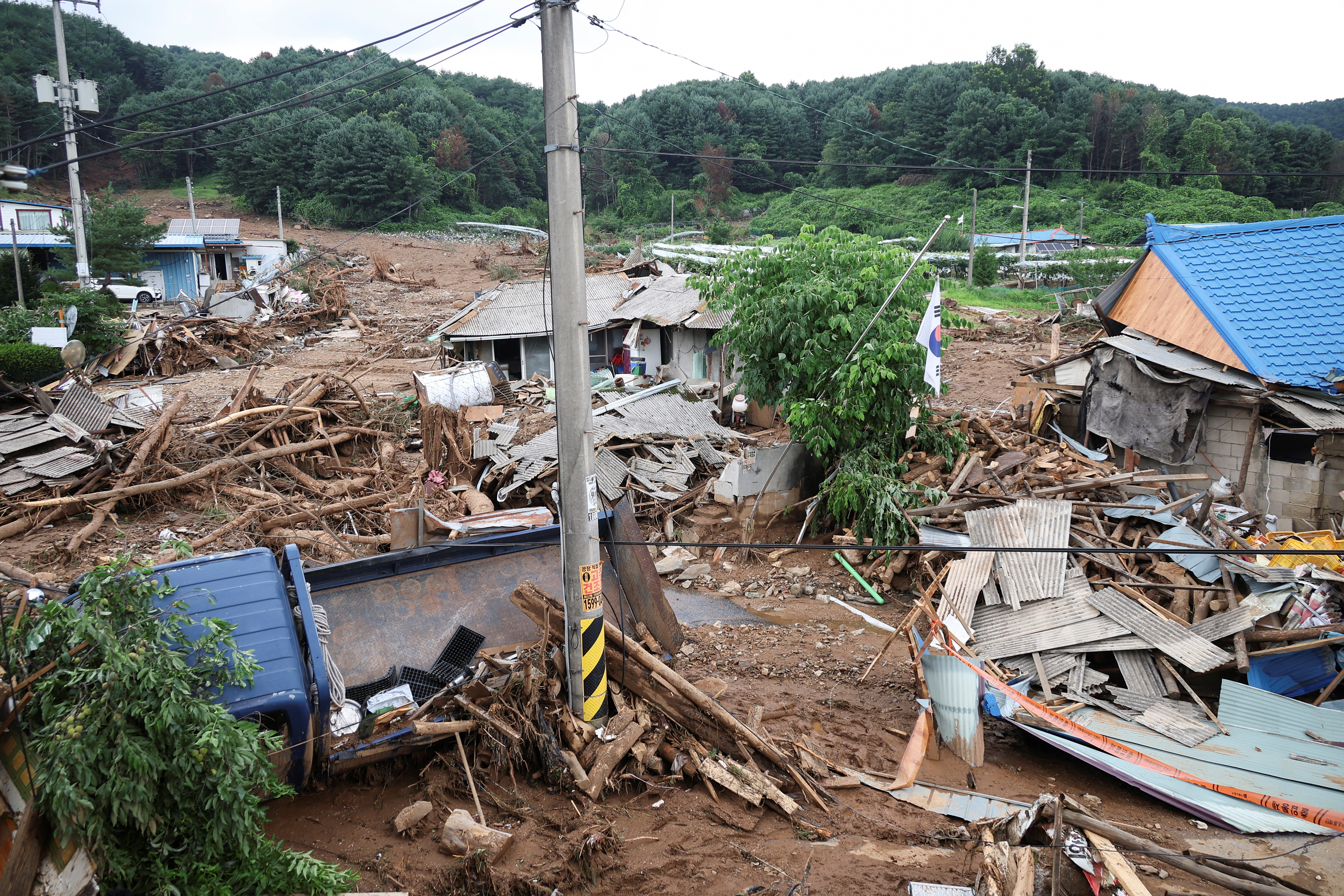 Aftermath of torrential rain, in Gapyeong