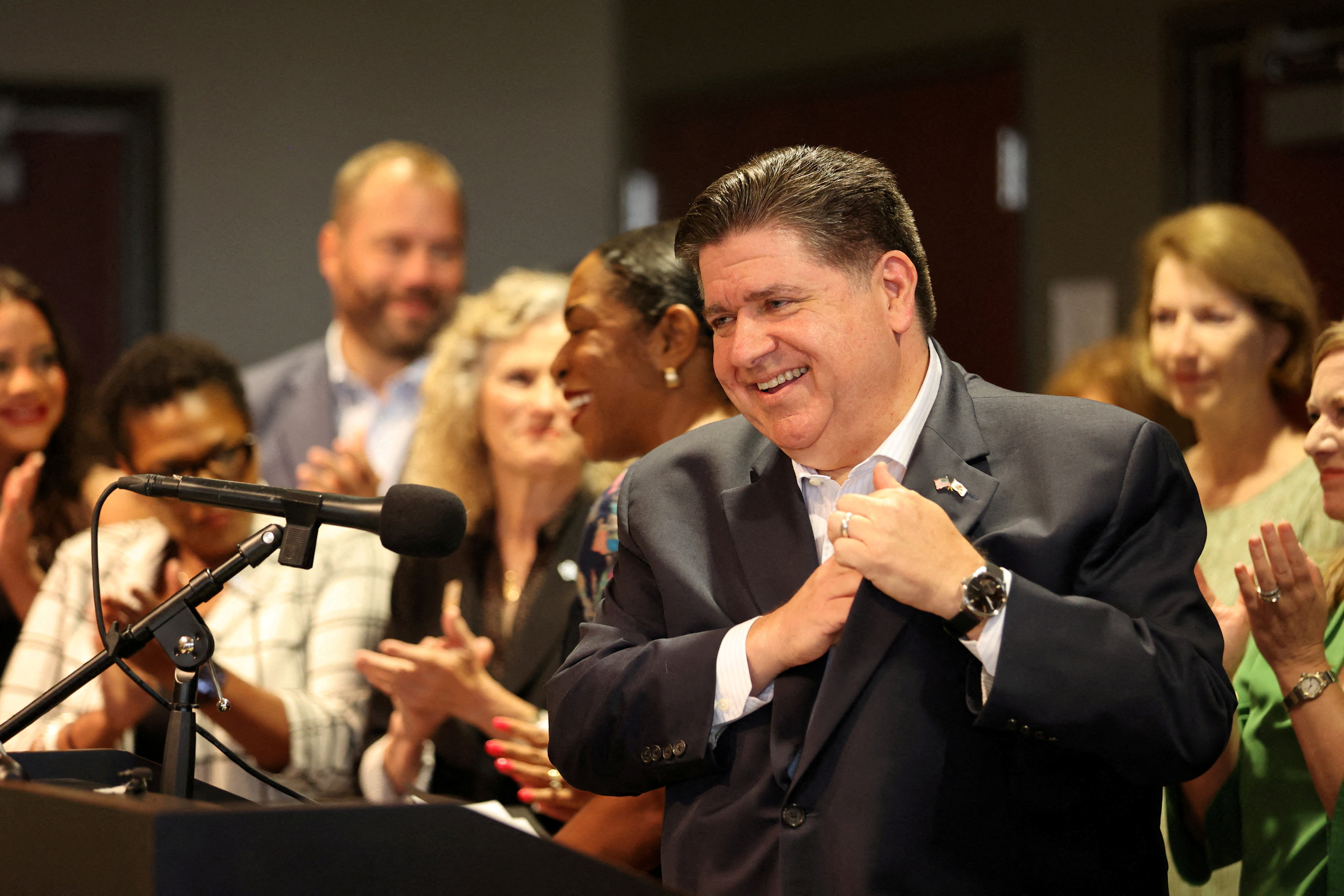 Democratic lawmakers from Texas hold a news conference in Illinois