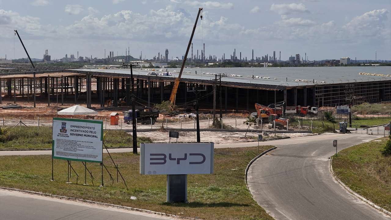 A drone view shows BYD's new electric vehicle (EV) factory's construction site in Camacari, Brazil December 26, 2024. REUTERS/Joa Souza