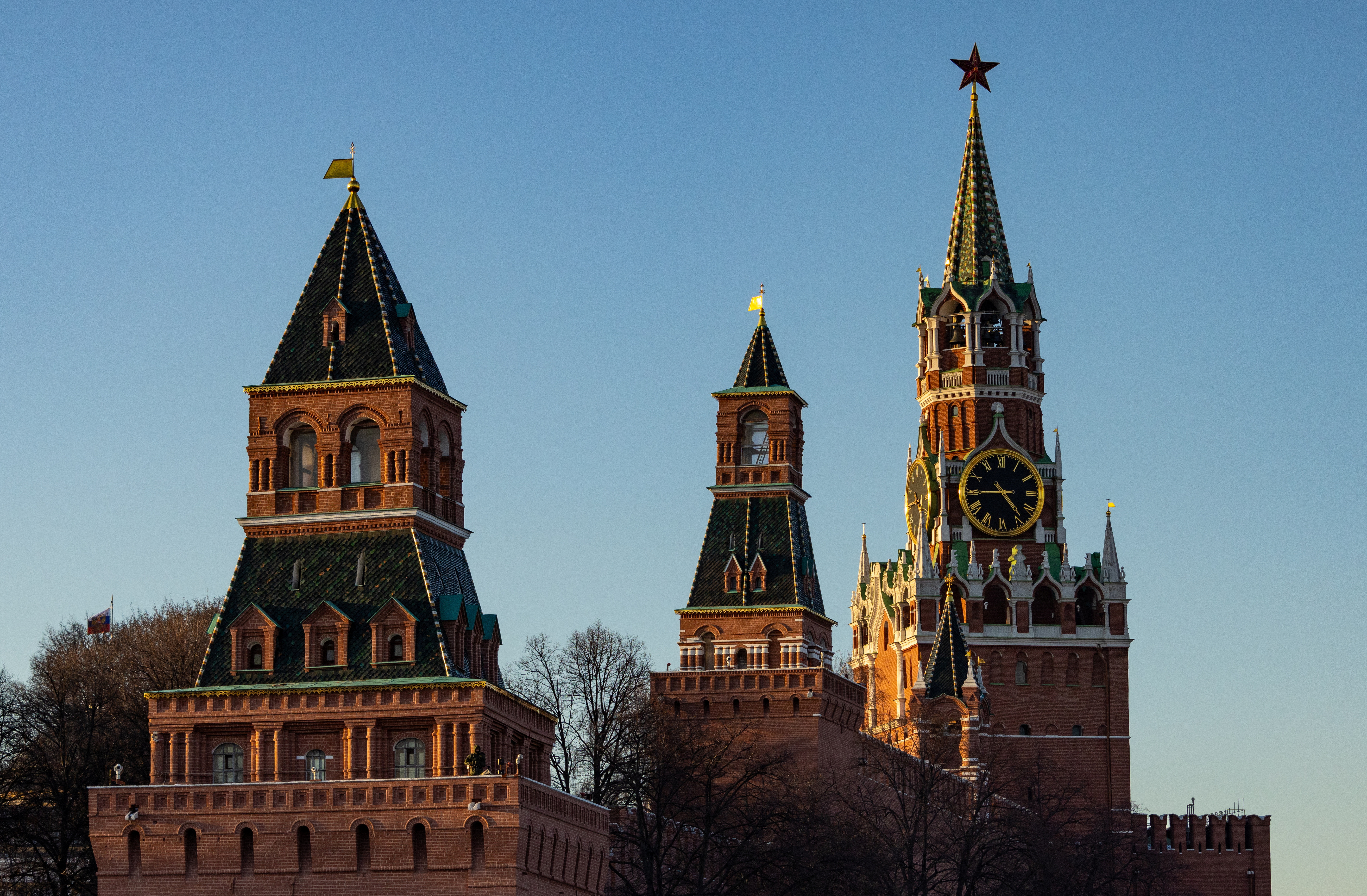 Towers of the Kremlin during sunset in Moscow