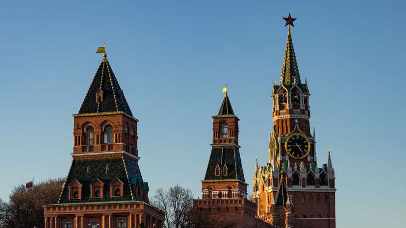 Towers of the Kremlin during sunset in Moscow