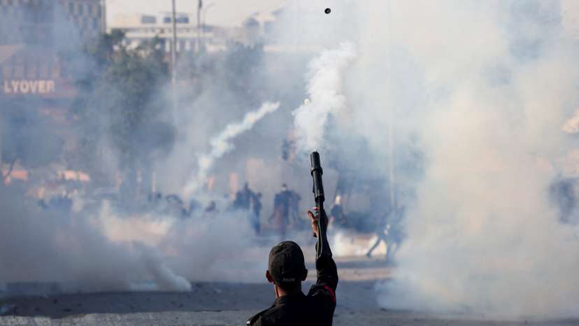 Protest outside the U.S. Consulate General, following news of U.S. and Israeli strikes on Iran that killed Iran's Supreme Leader Ayatollah Ali Khamenei, in Karachi