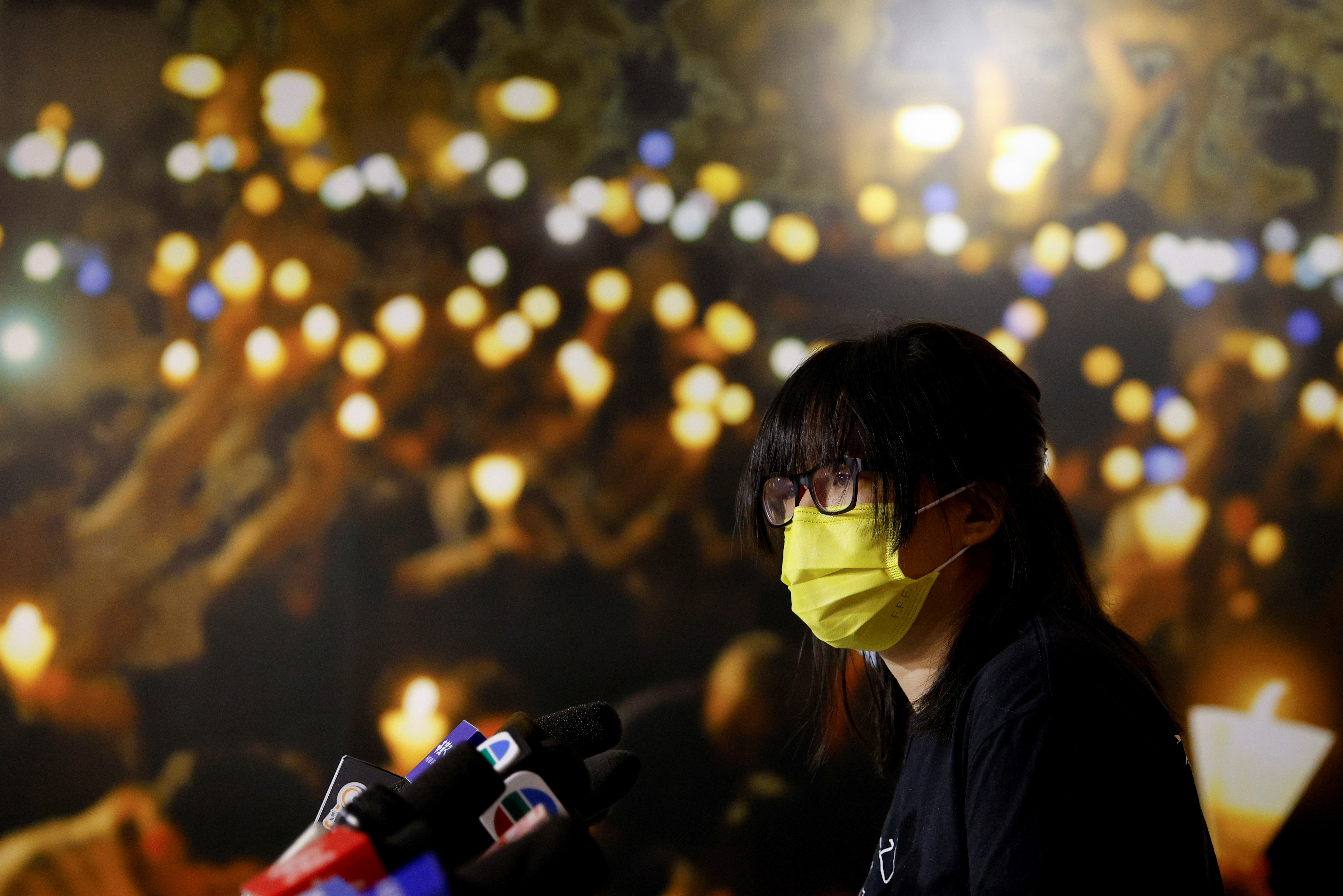 FILE PHOTO: Hong Kong Alliance in Support of Patriotic Democratic Movements of China Vice-Chairwoman Tonyee Chow Hang-tung attends news conference at June 4th Museum in Hong Kong