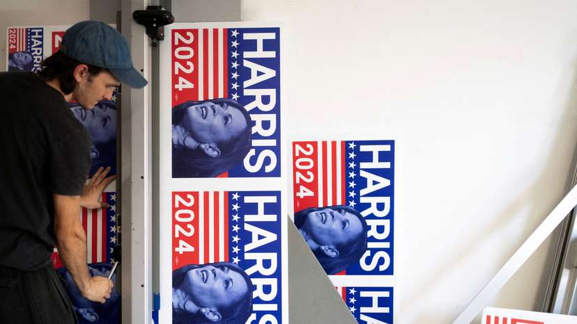 FILE PHOTO: Arizona print shop makes high volumes of merchandise in support of U.S. Vice President Kamala Harris' presidential campaign