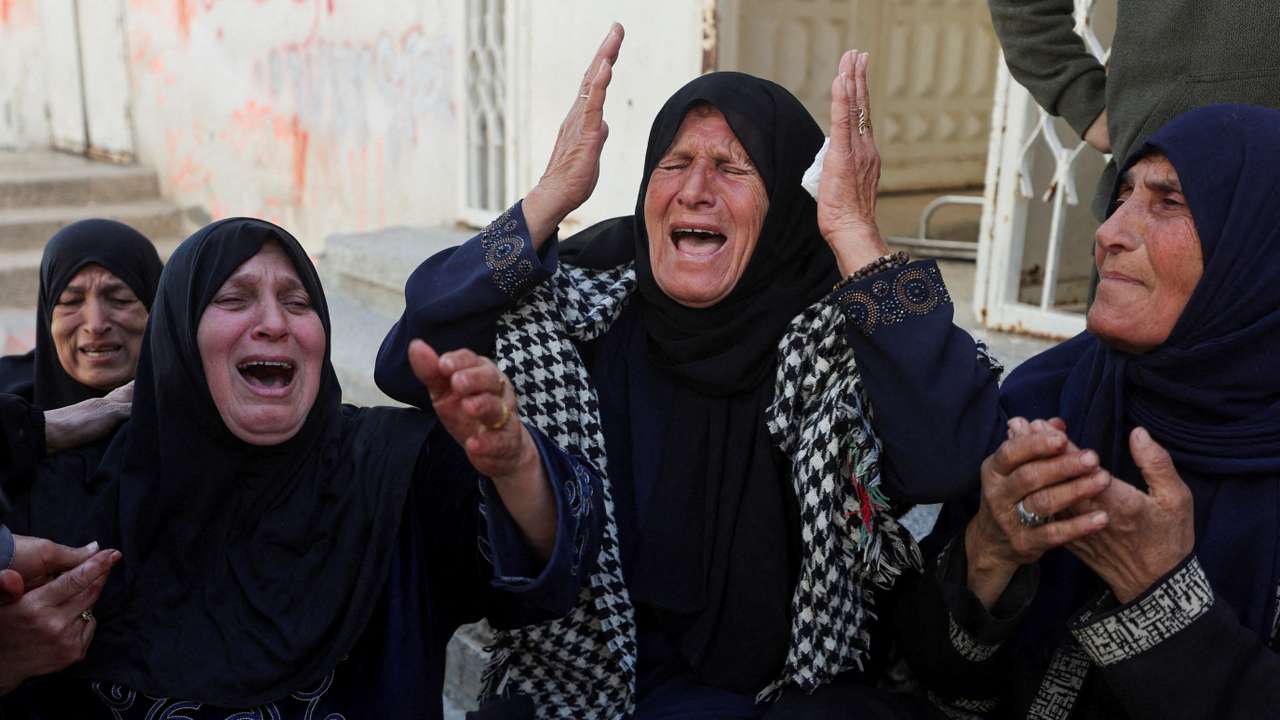 Funeral of Palestinians killed in an Israeli strike, according to medics, in Gaza City