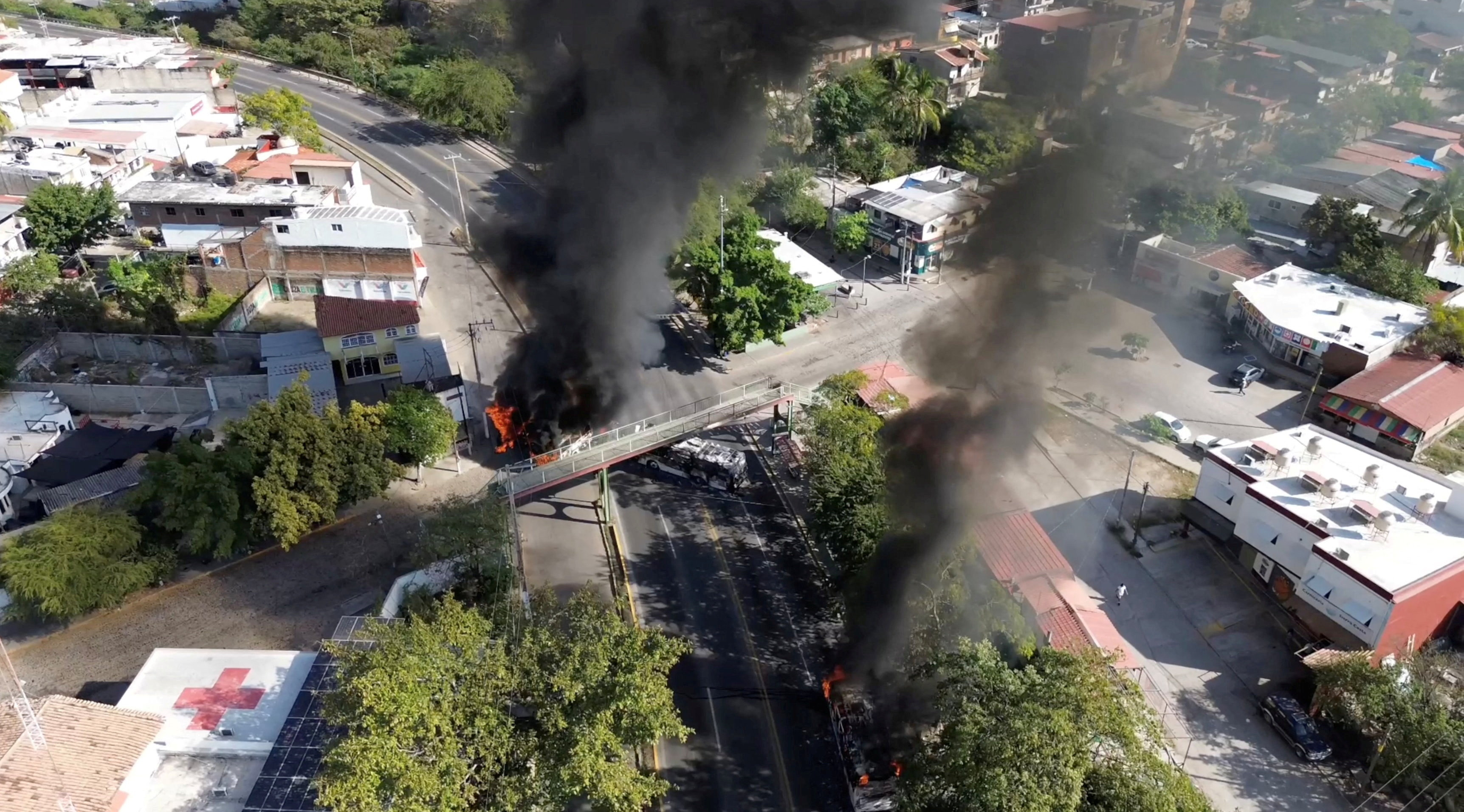 Smoke billows, following a military operation in which a government source said Mexican drug lord Nemesio Oseguera, known as "El Mencho," was killed, in Puerto Vallarta