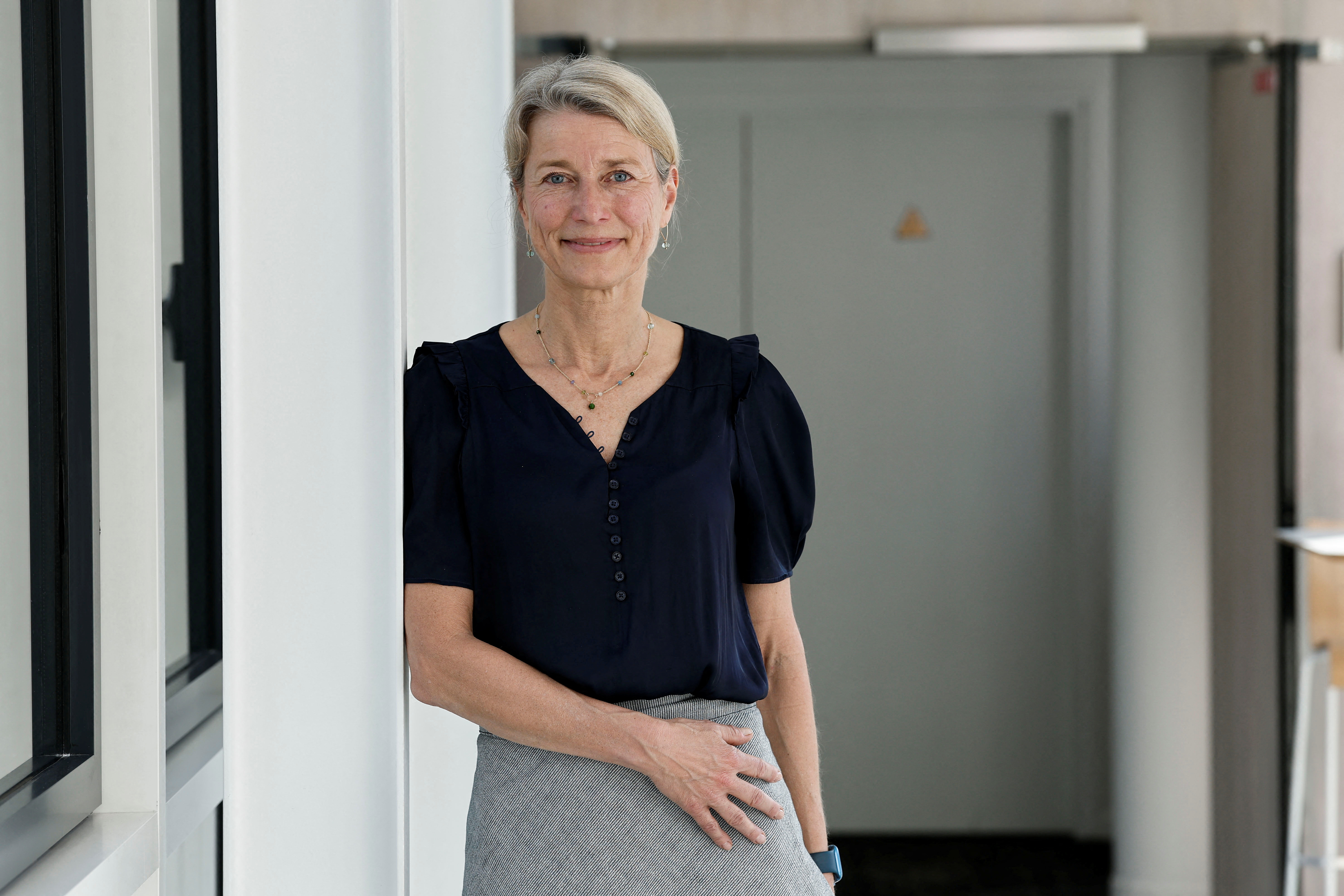Eva Berneke, Chief Executive Officer of Eutelsat Group, poses at their headquarters in Issy-les-Moulineaux