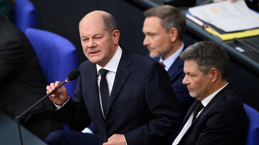 FILE PHOTO: German Chancellor Scholz speaks during hearing in the lower house of parliament Bundestag