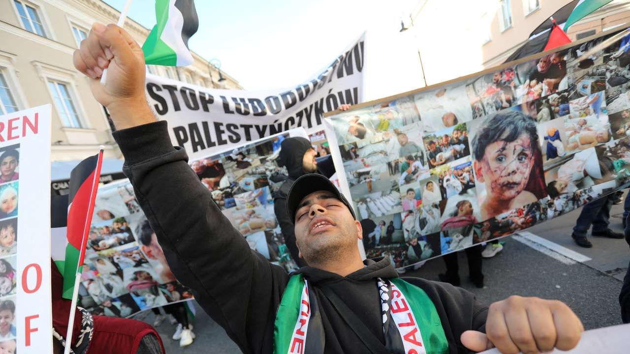 People take part in pro-Palestinian protest in Warsaw