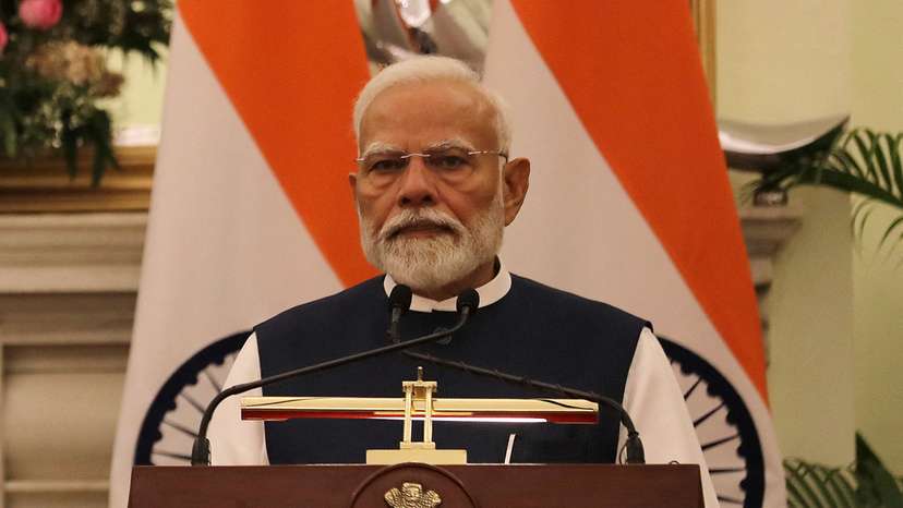 FILE PHOTO: India's Prime Minister Narendra Modi speaks during a joint press statement with European Commission President Ursula von der Leyen in New Delhi