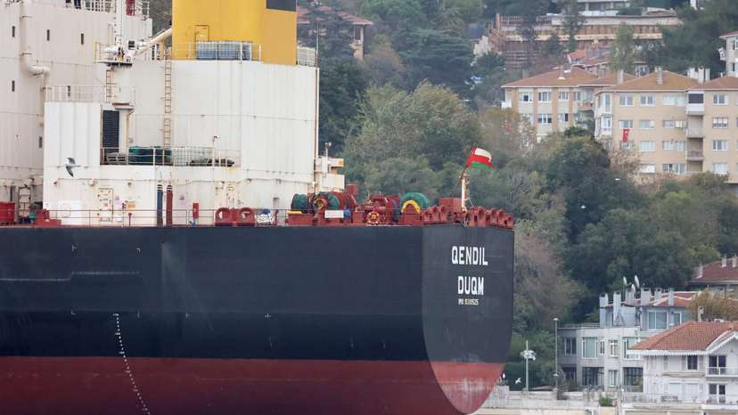 FILE PHOTO: Crude oil tanker Qendil transits the Bosphorus in Istanbul