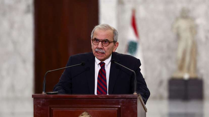Lebanese Prime Minister Nawaf Salam speaks to the press following the formation of the new government at the presidential palace in Baabda