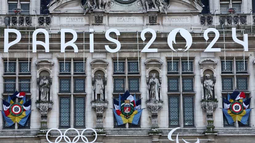 FILE PHOTO: The Olympic rings and the logo of Paris 2024 Olympic Games