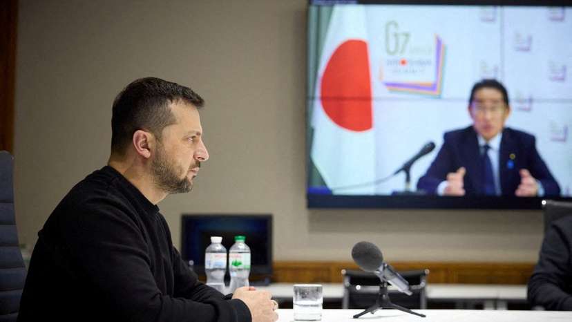 Ukraine's President Zelenskiy attends G7 Leaders' video conference, in Kyiv