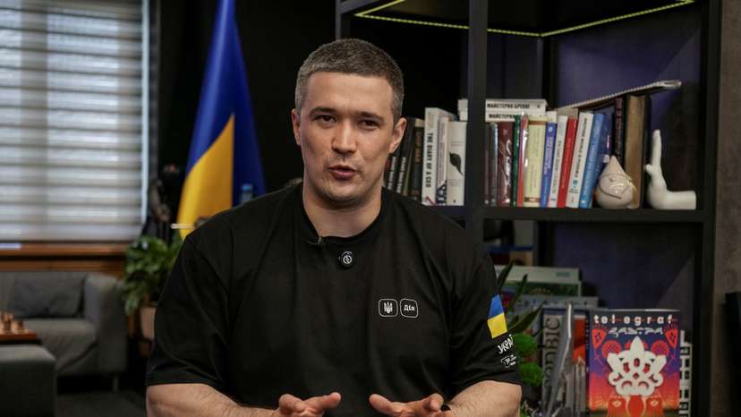Mykhailo Fedorov, First Deputy Prime Minister and Minister of Digital Transformation of Ukraine, speaks during an interview with Reuters