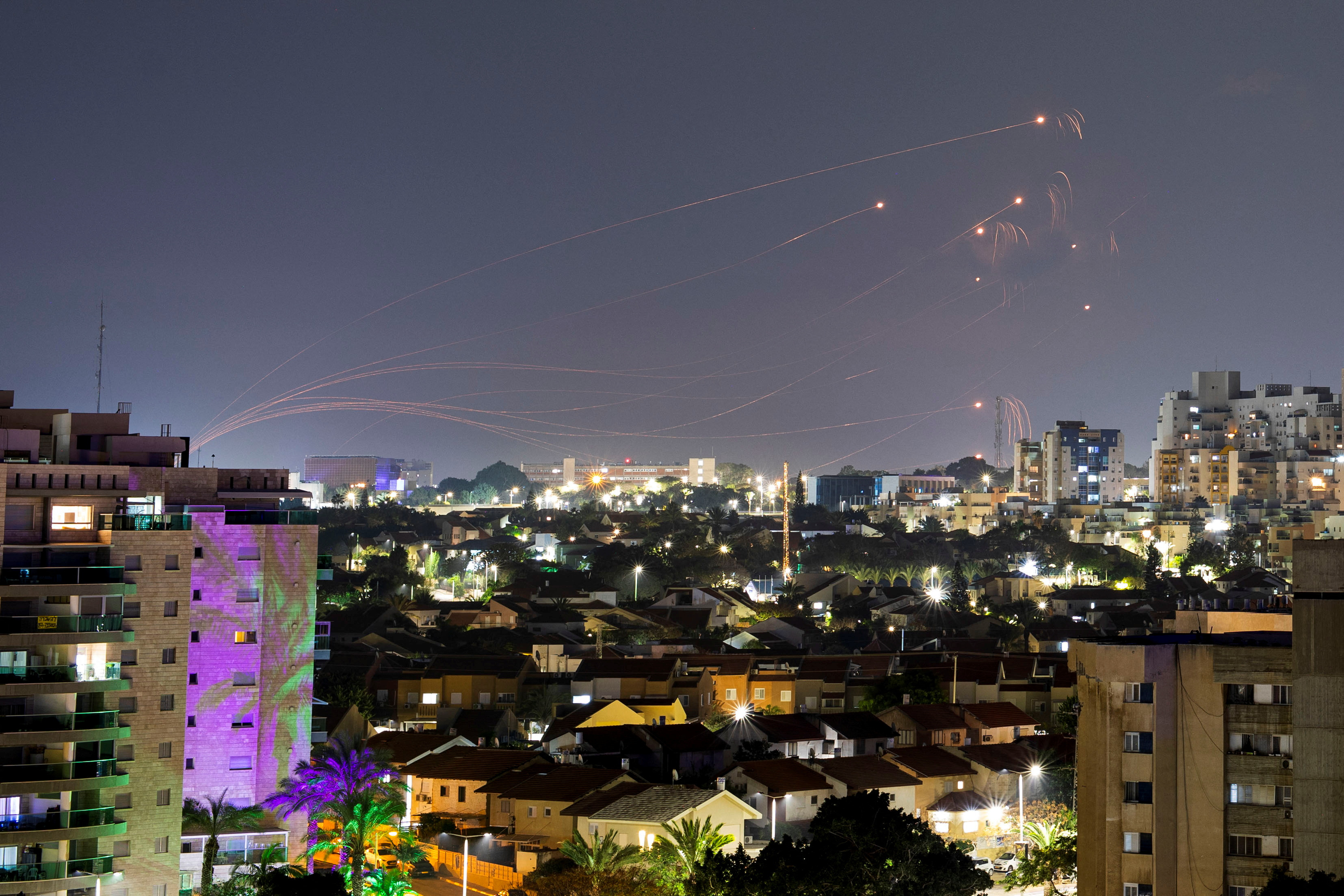 Israel's Iron Dome anti-missile system intercepts rockets launched from the Gaza Strip