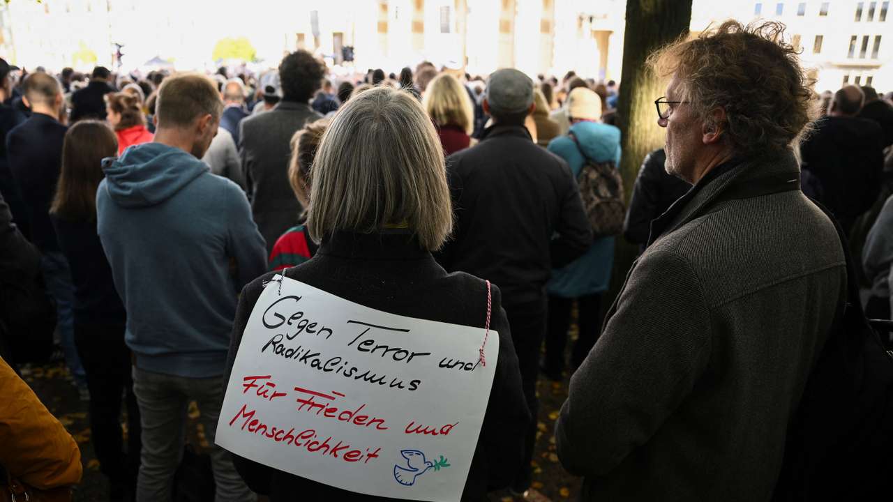 People attend the rally "Against terror and antisemitism! Solidarity with Israel" in Berlin