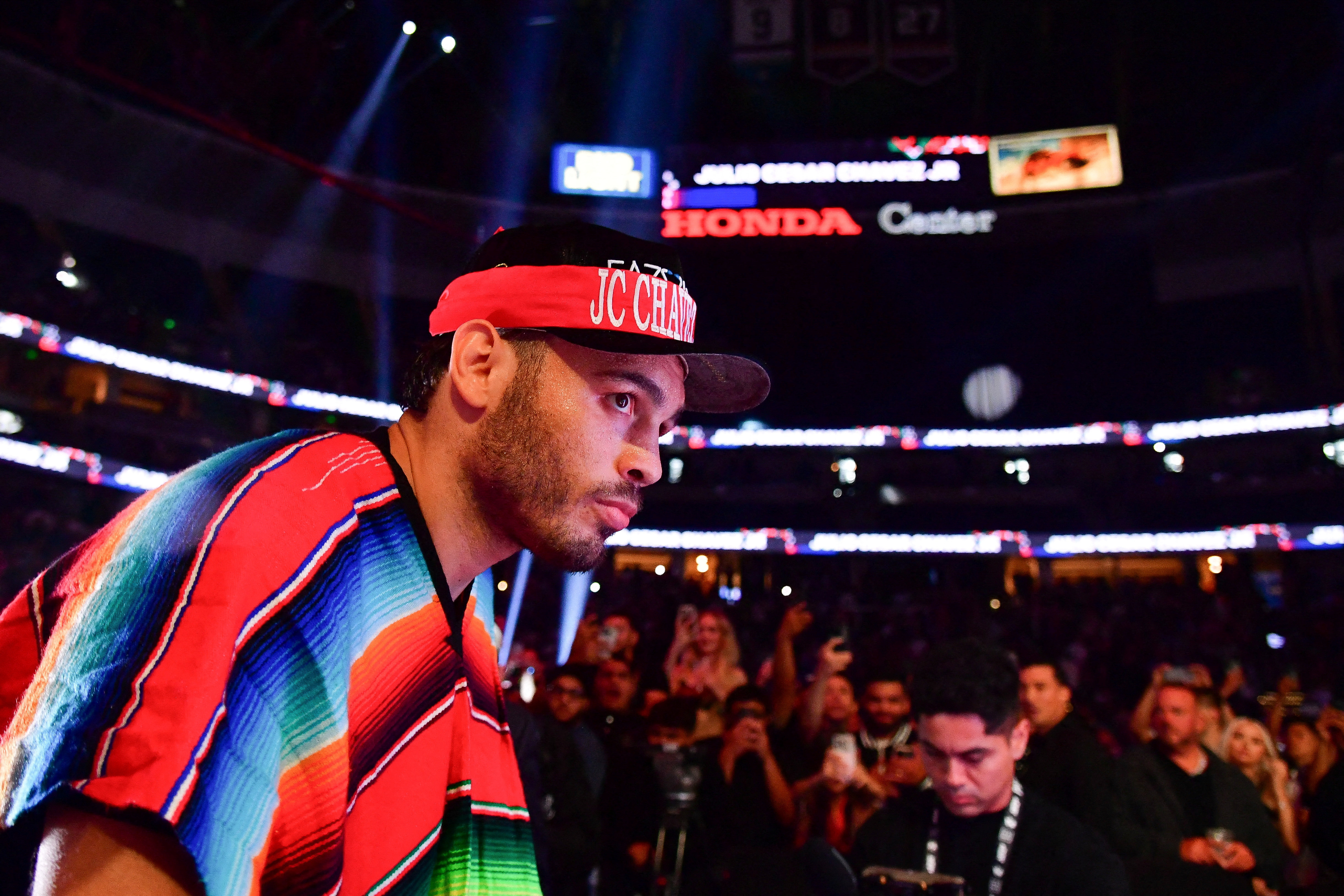 FILE PHOTO: Mexican boxer Julio Cesar Chavez Jr. fights against Jake Paul at Honda Center in Anaheim