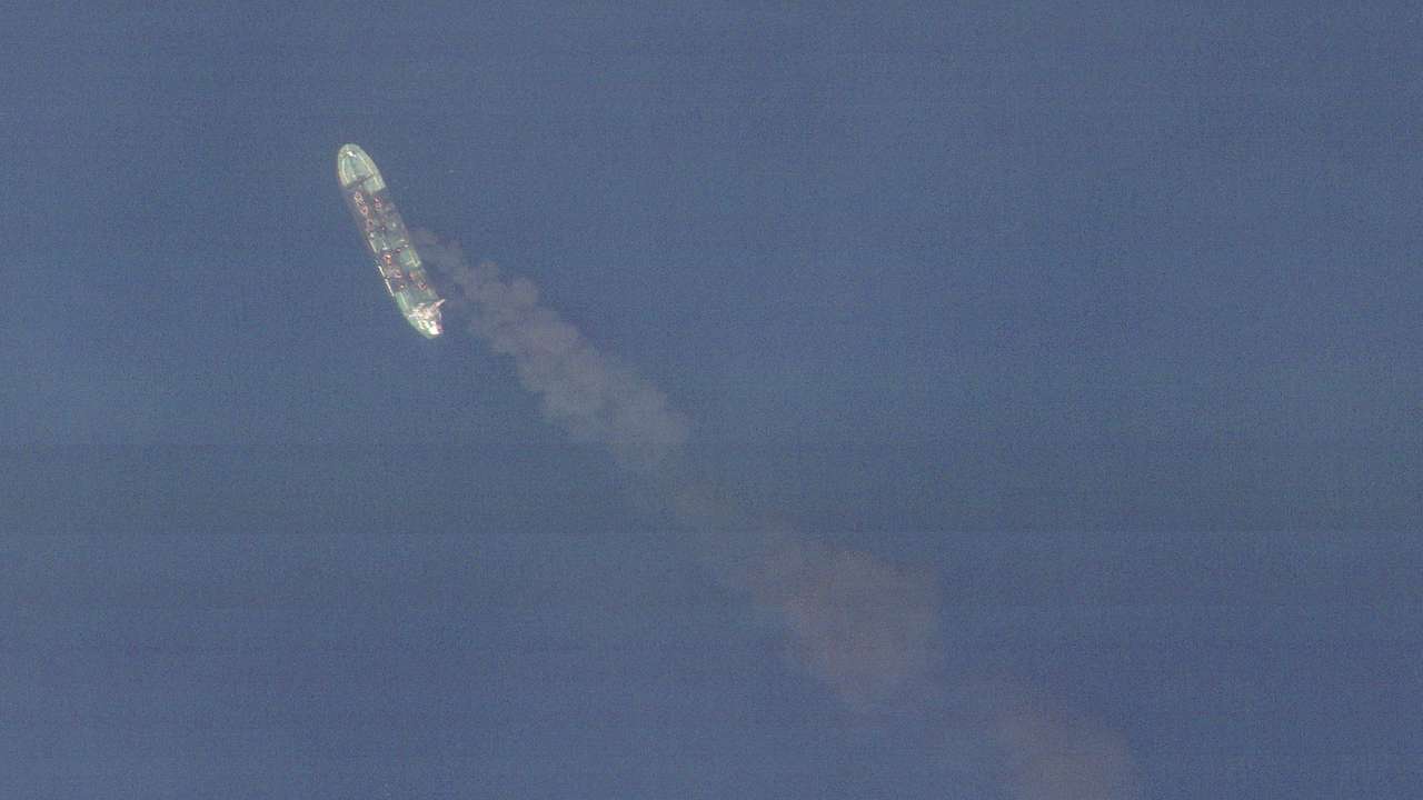Tanker ship Sounion burns after attack by Yemen's Houthi militants in Red Sea