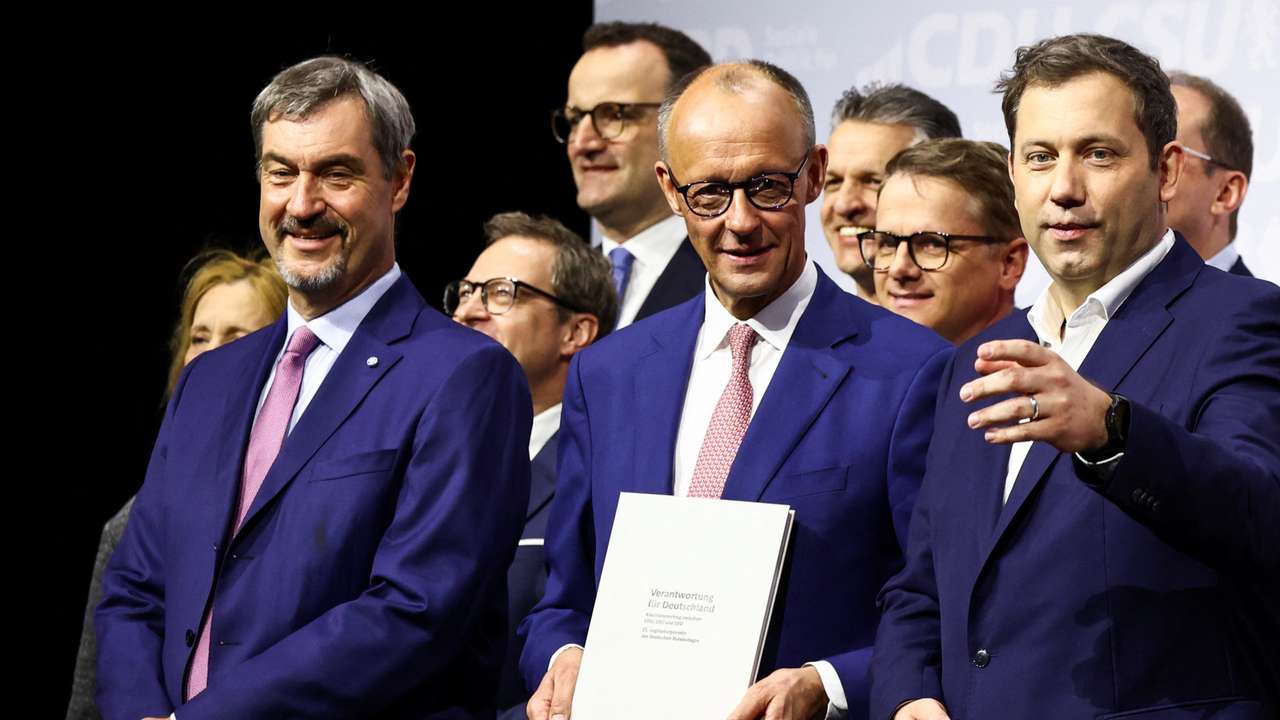 Signing of the coalition government agreement between CDU, CSU and SPD, at the Gasometer in Berlin