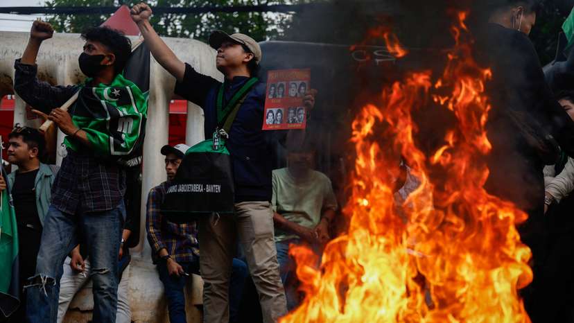 Protest outside the Election Commission headquarters in Jakarta
