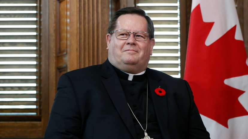 Cardinal Gerald Lacroix, Archbishop of Quebec, takes part in a meeting on Parliament Hill in Ottawa