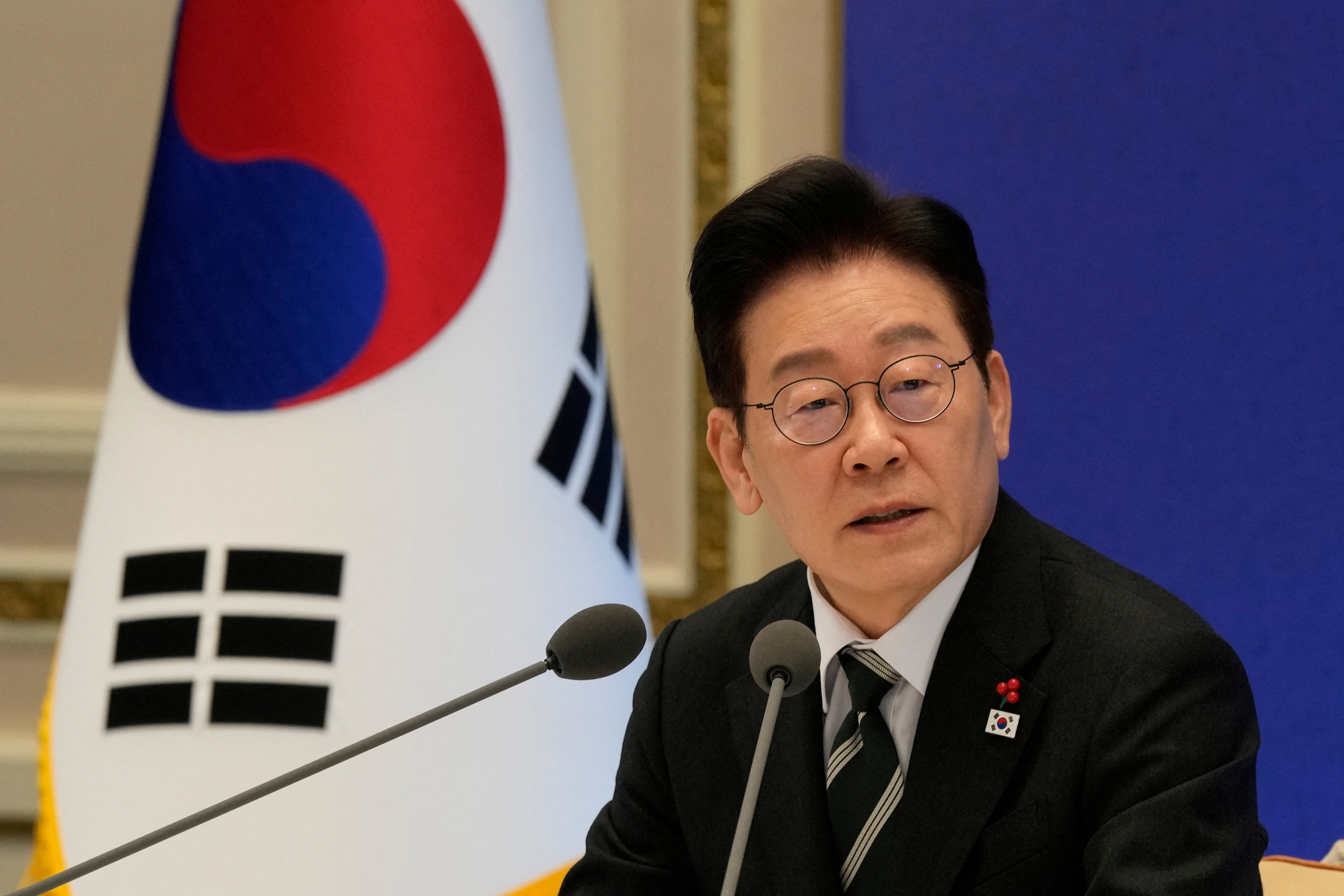 South Korean President Lee Jae Myung attends his new year press conference at the presidential Blue House in Seoul