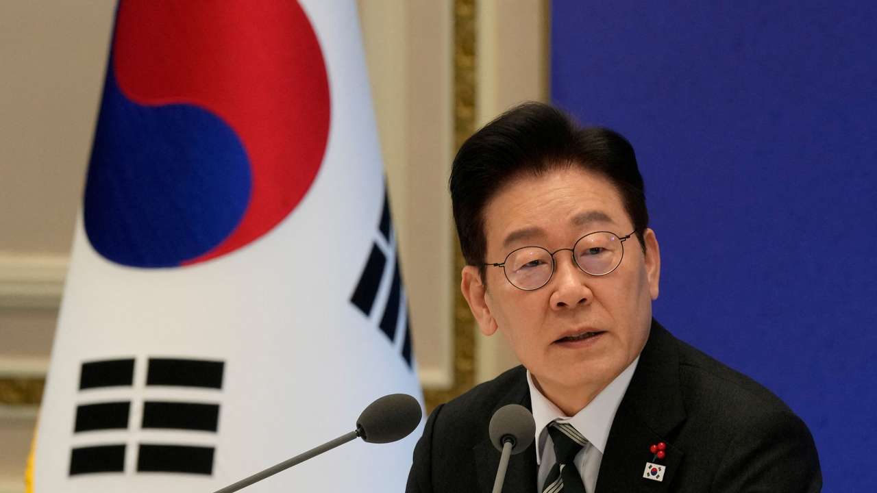 South Korean President Lee Jae Myung attends his new year press conference at the presidential Blue House in Seoul