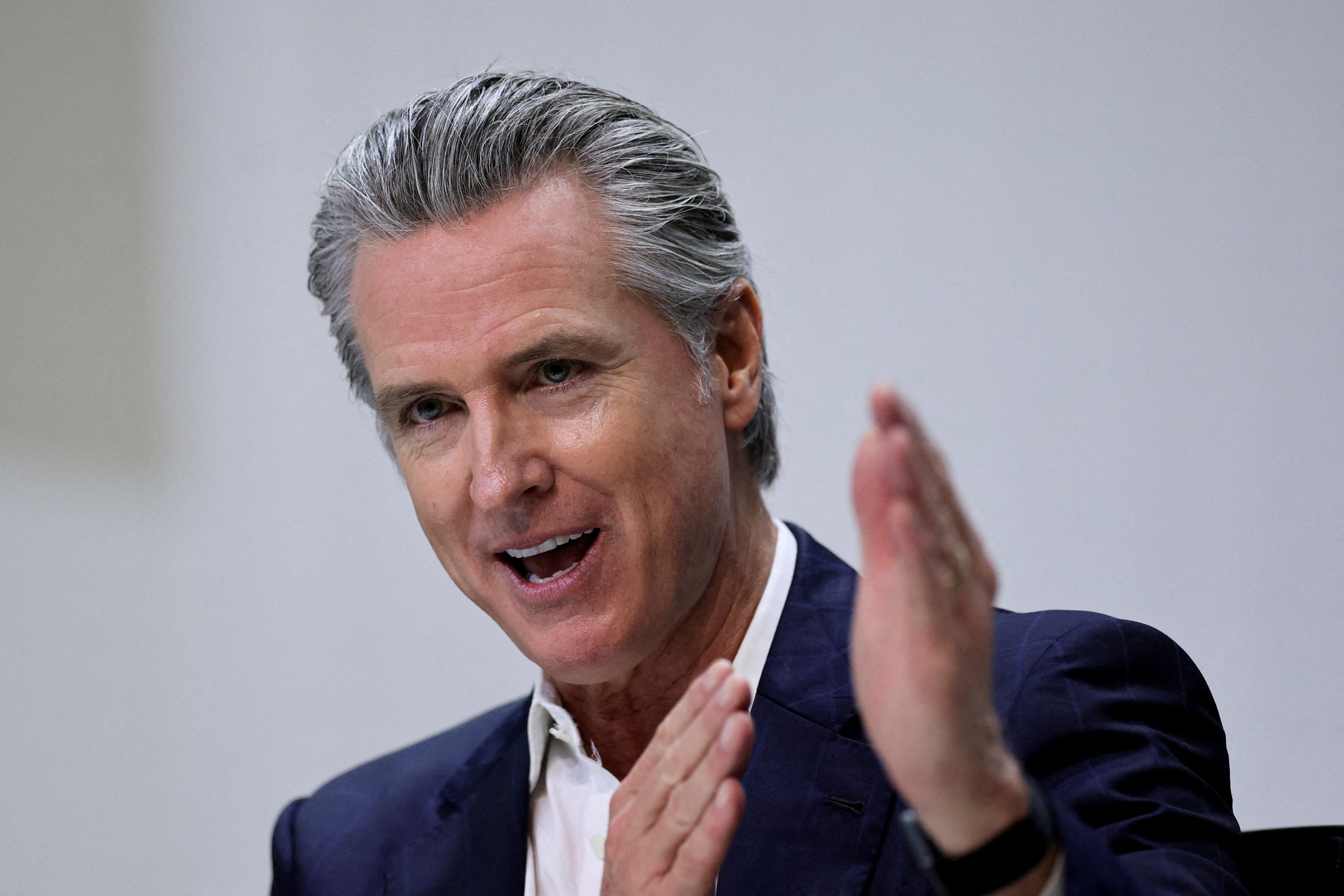 FILE PHOTO: California Governor Gavin Newsom attends a press conference the UN Climate Change Conference (COP30), in Belem
