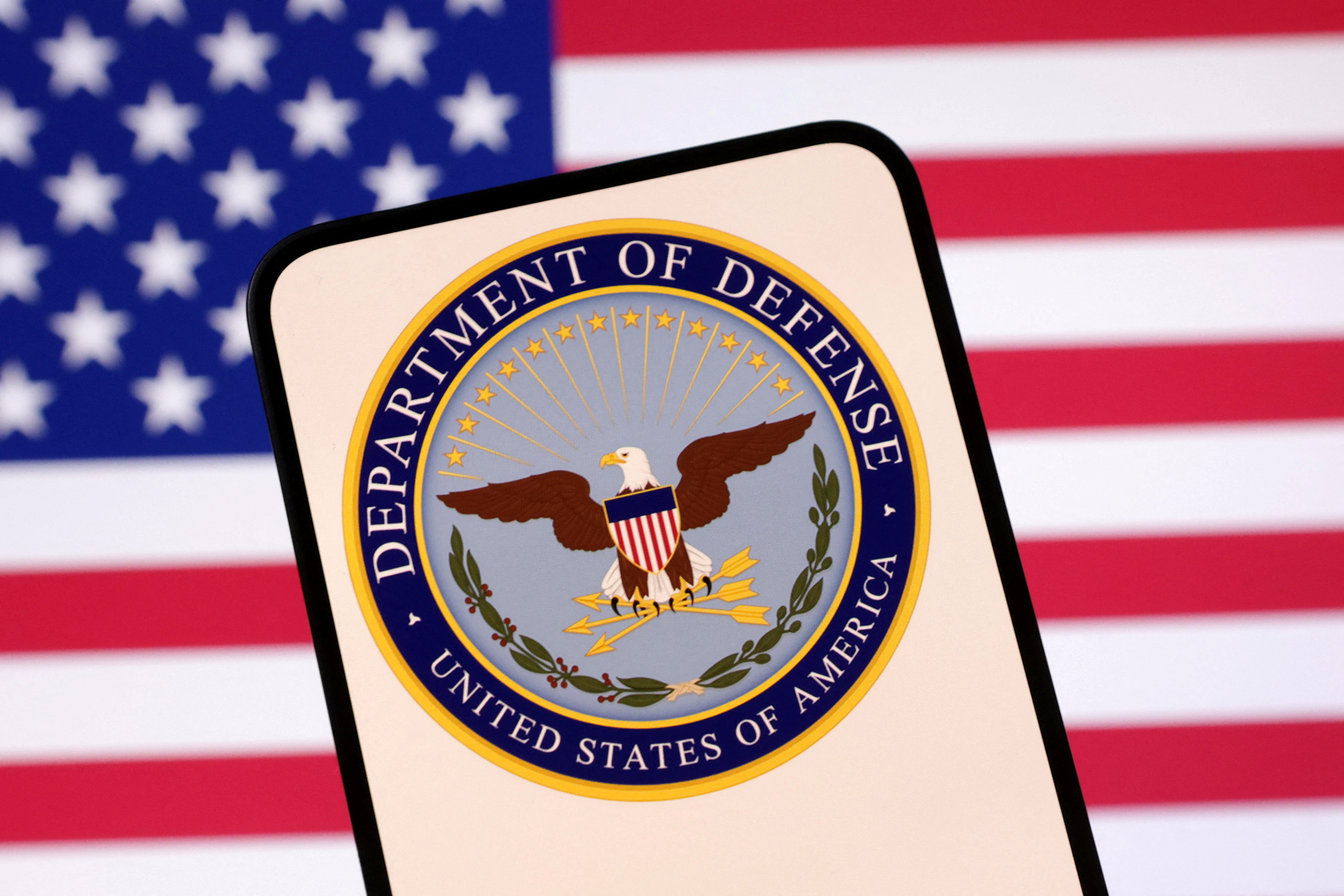 Illustration shows United States Department of Defense logo and U.S. flag