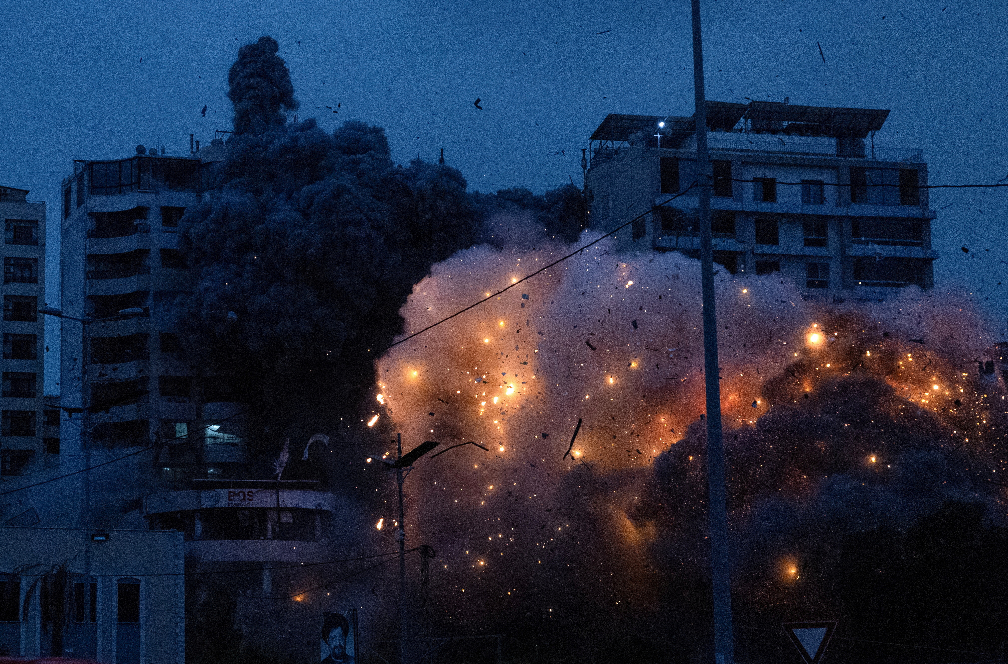 Aftermath of an Israeli strike on a building in the Chiyah district of Beirut's southern suburbs